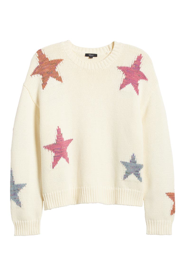 Zoey Star Intarsia Cotton Blend Sweater, Alternate, color, IVORY RAINBOW STARS
