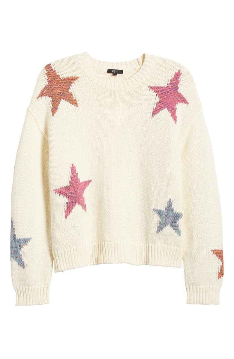Rails Zoey Star Intarsia Cotton Blend Sweater, Alternate, color, Ivory Rainbow Stars