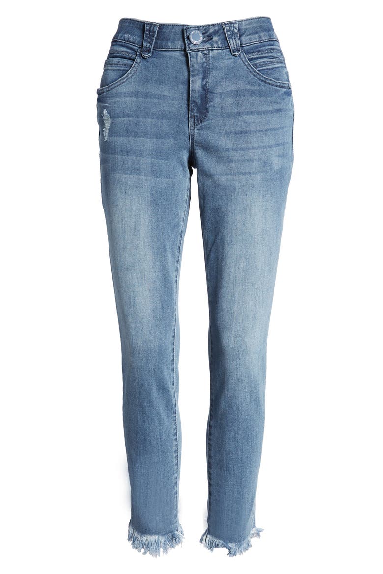 'Ab'Solution Chewed Hem Ankle Skinny Jeans (Nordstrom Exclusive), Alternate, color, LIGHT BLUE