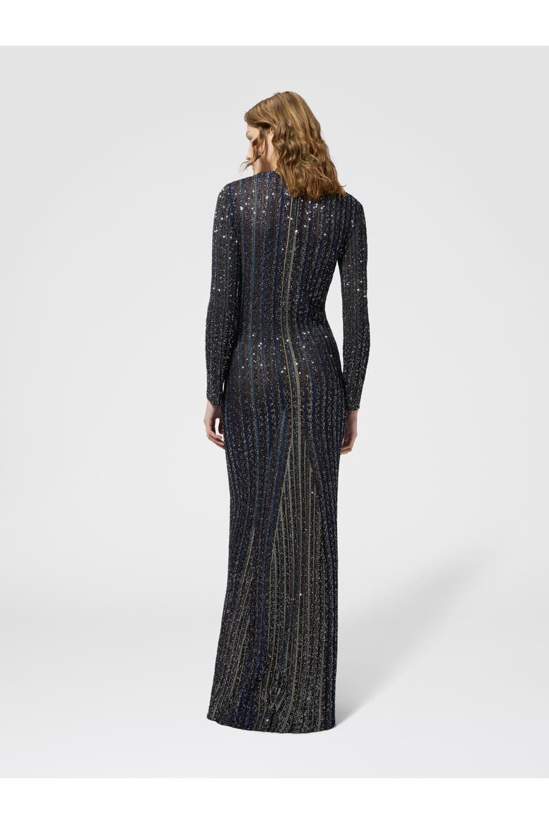 Long Crewneck Striped Knit Dress With Sequins, Alternate, color, Multicoloured