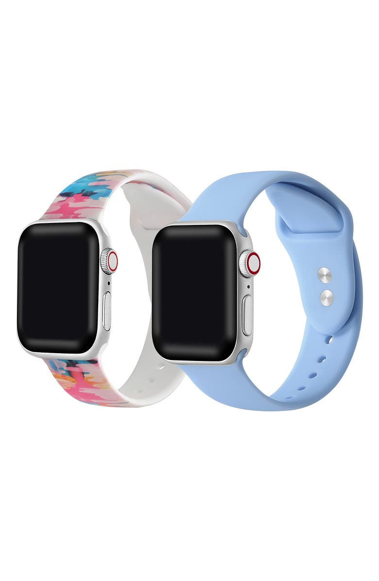 The Posh Tech Assorted 2-Pack Silicone Apple Watch<sup>®</sup> Watchbands, Alternate, color, Pink Tie-Dye/ Periwinkle