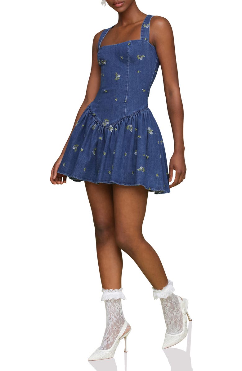 Avec Les Filles Embroidered Denim Romper, Alternate, color, 