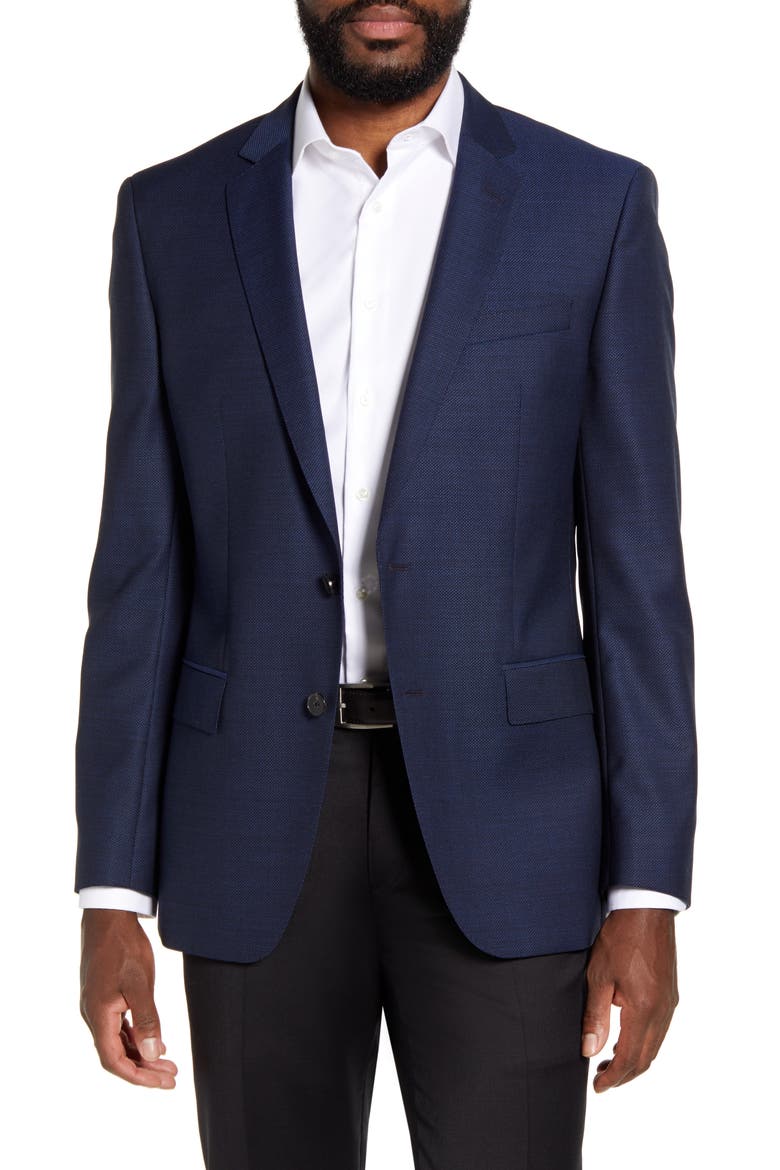 Huge Trim Fit Solid Wool Blazer, Main, color, DARK BLUE