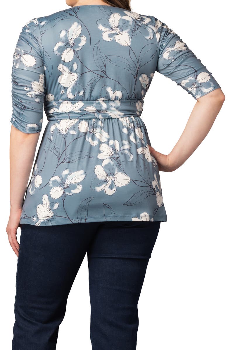 Kiyonna Solstice Ruched Sleeve Top, Alternate, color, Grey Lily Print