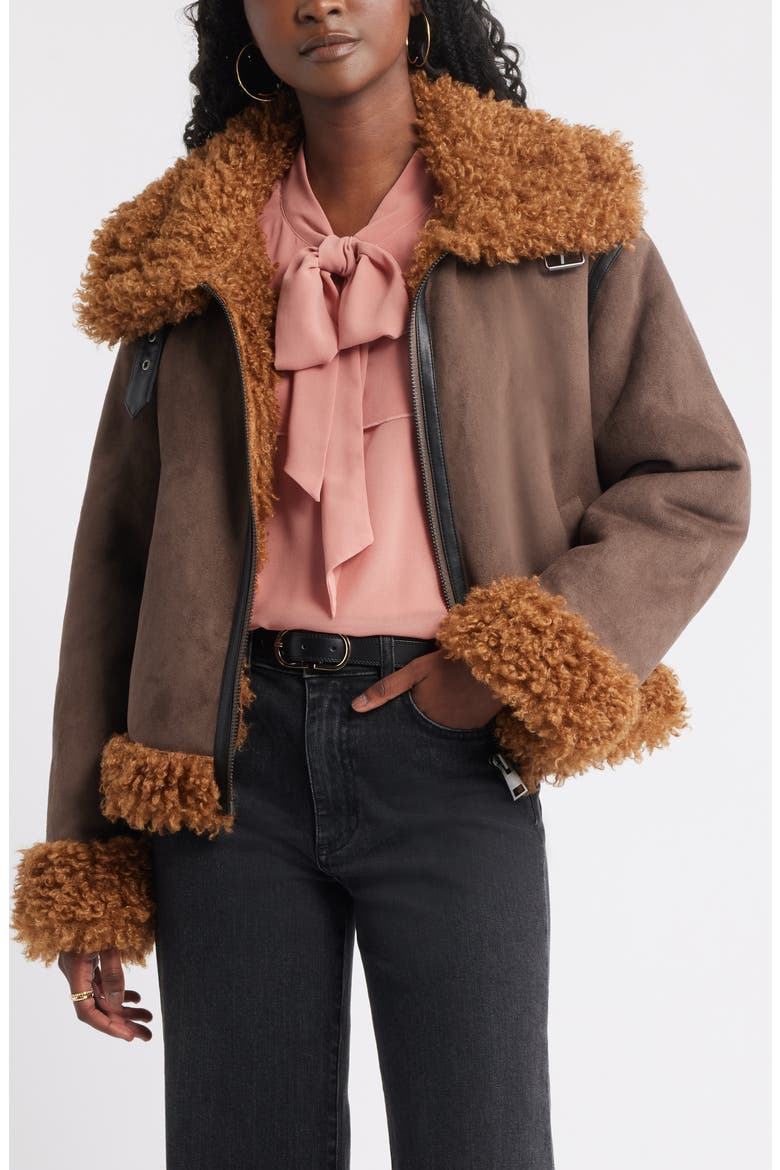 Faux Shearling Jacket, Main, color, BROWN QUARTZ