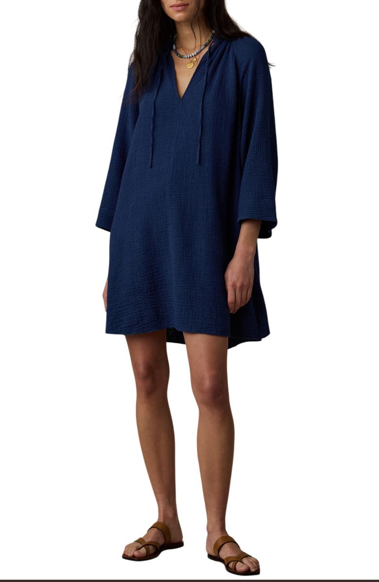 Faherty Dune Long Sleeve Organic Cotton Gauze Minidress, Main, color, Dark Indigo Wash