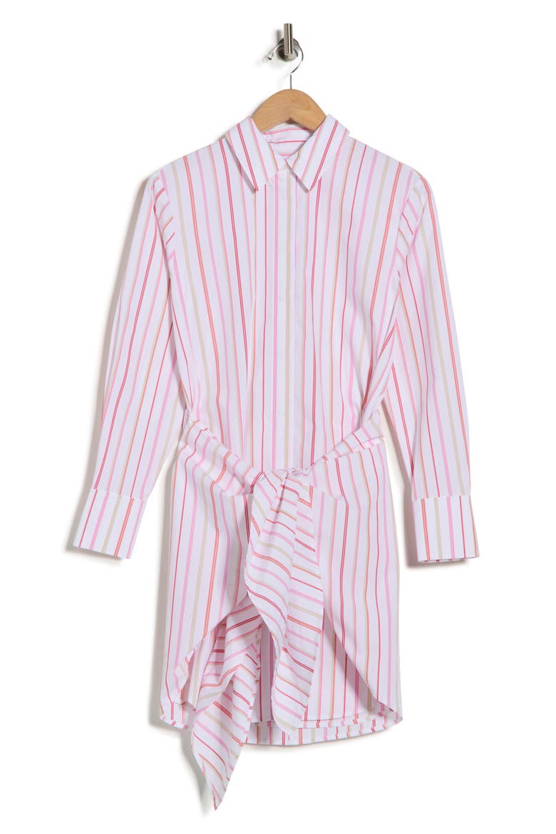 Trish Striped Long Sleeve Waist Tie Shirtdress, Alternate, color, WHITE/ PINK