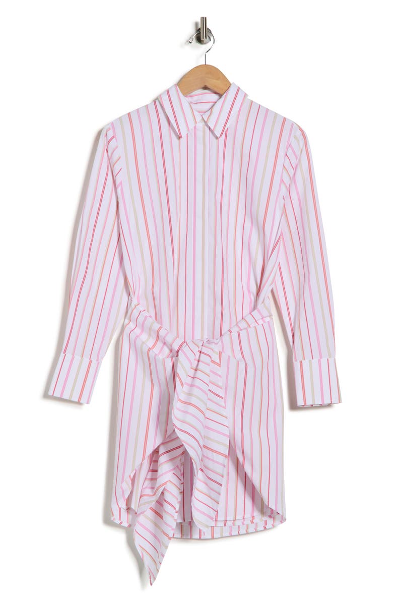 Derek Lam 10 Crosby Trish Striped Long Sleeve Waist Tie Shirtdress, Main, color, White/ Pink