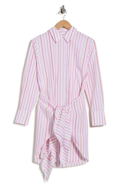 Trish Striped Long Sleeve Waist Tie Shirtdress