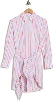 Derek Lam 10 Crosby Trish Striped Long Sleeve Waist Tie Shirtdress