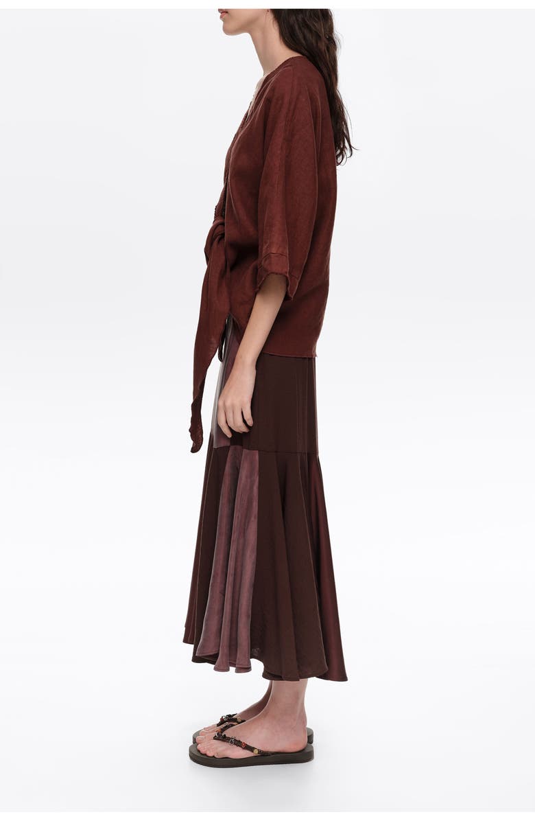 Bimba y Lola Fluid Patchwork Midi Skirt, Alternate, color, Brown