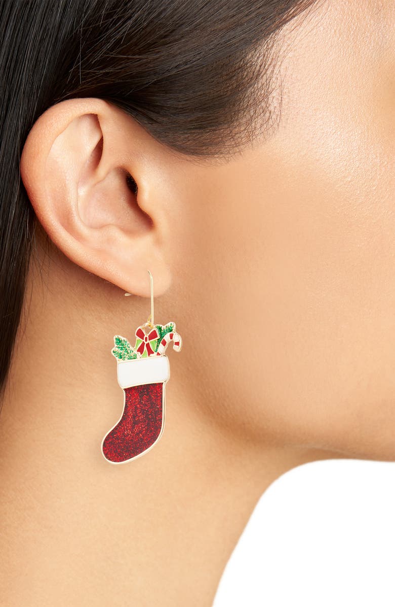 Leith Stocking Drop Earrings, Alternate, color, Red Multi- Gold