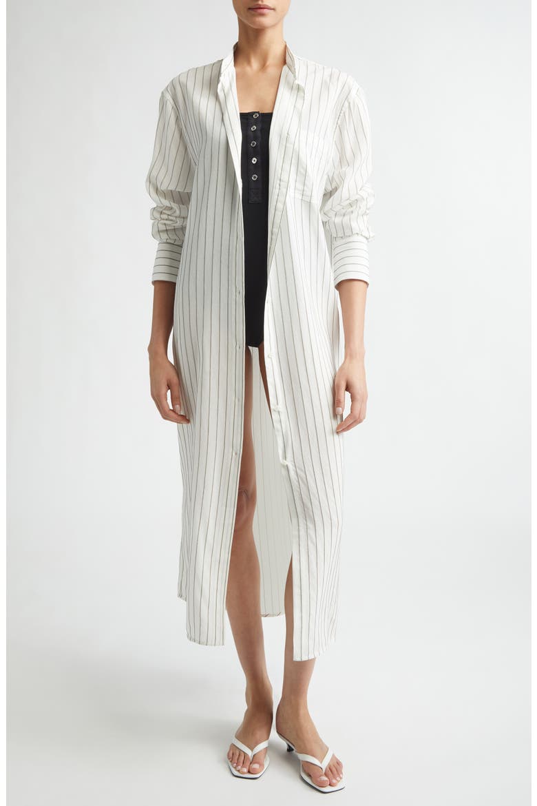 Stripe Long Sleeve Tunic Shirtdress, Main, color, WHITE/ OYSTER