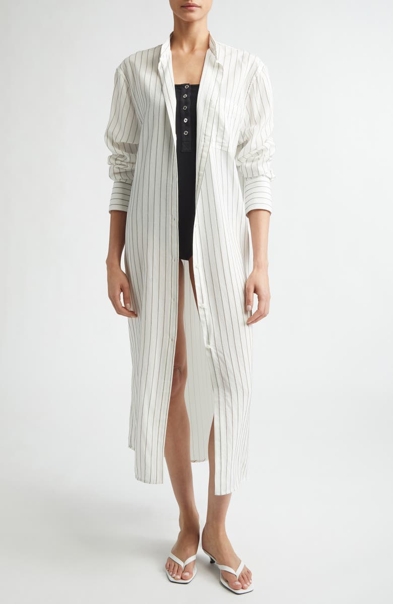 TOTEME Stripe Long Sleeve Tunic Shirtdress, Main, color, White/ Oyster