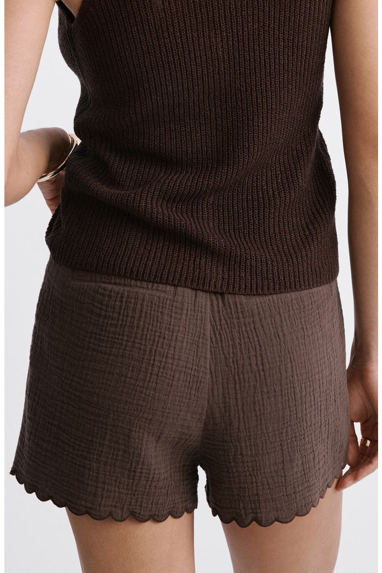 Scalloped Cotton Shorts, Alternate, color, CHOCOLATE
