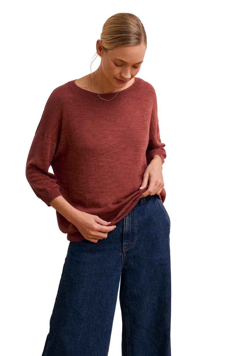 Celtic & Co. 3/4 Sleeve Linen Blend Crew Neck Top, Main, color, Clay