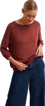 Celtic & Co. 3/4 Sleeve Linen Blend Crew Neck Top