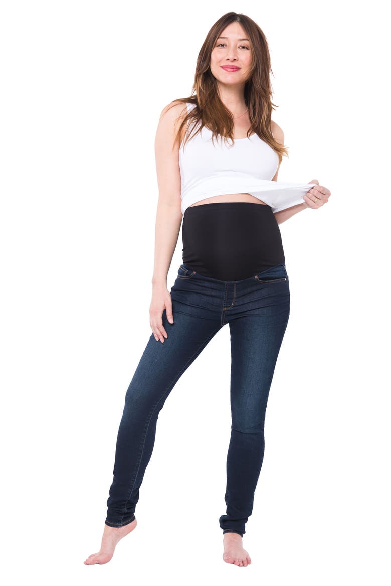Soho Over the Belly Skinny Maternity Jeans, Alternate, color, DARK BLUE WASH