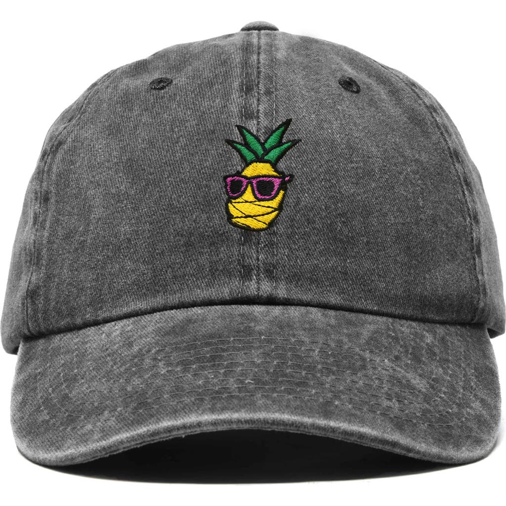 Dalix Pineapple Embroidered Dad Hat In Washed Black