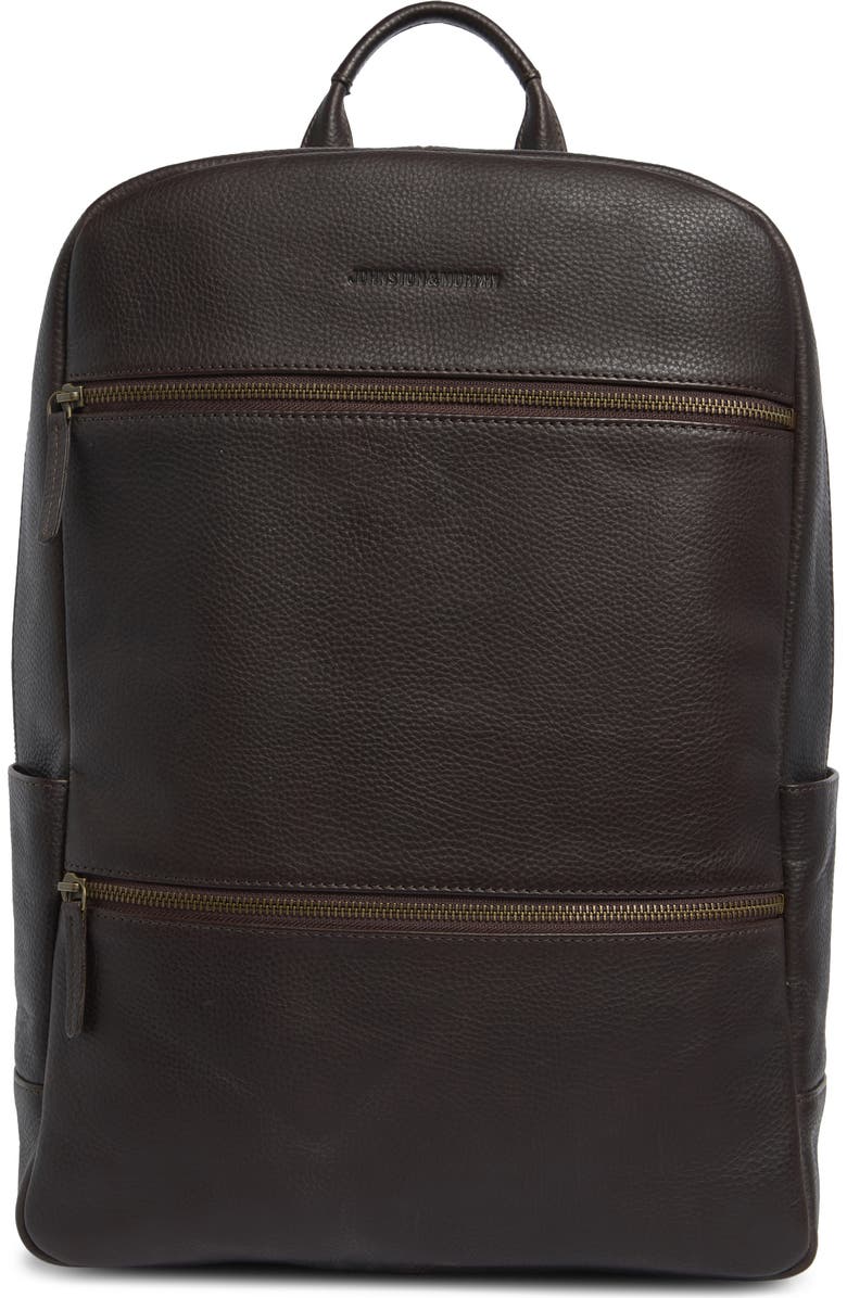 Johnston & Murphy Pebble Leather Backpack, Main, color, Dark Brown