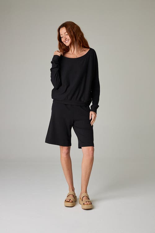 Eavolu Baikal Eco-luxe Fleece Off-shoulder Crop Top In Black