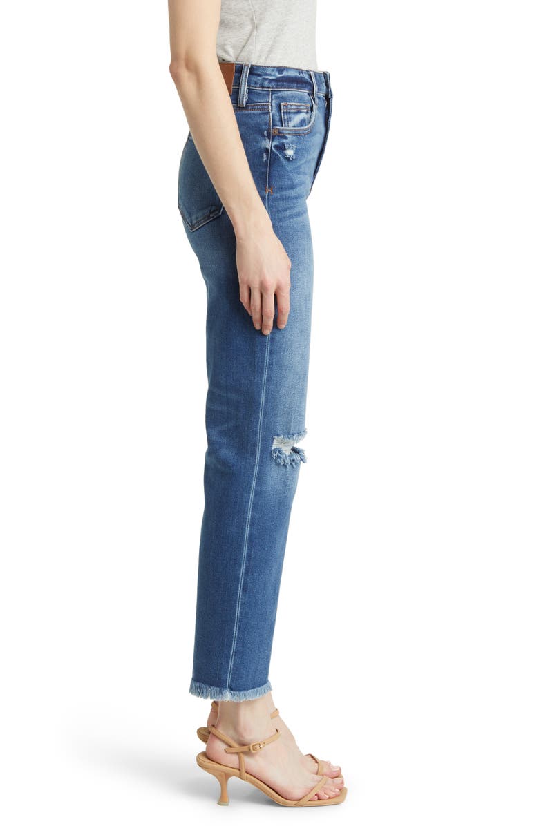 HIDDEN JEANS Ripped Frayed Hem Slim Straight Leg Jeans, Alternate, color, Dark Wash