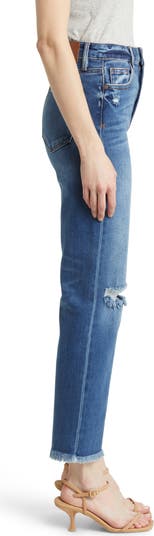 Ripped Frayed Hem Slim Straight Leg Jeans