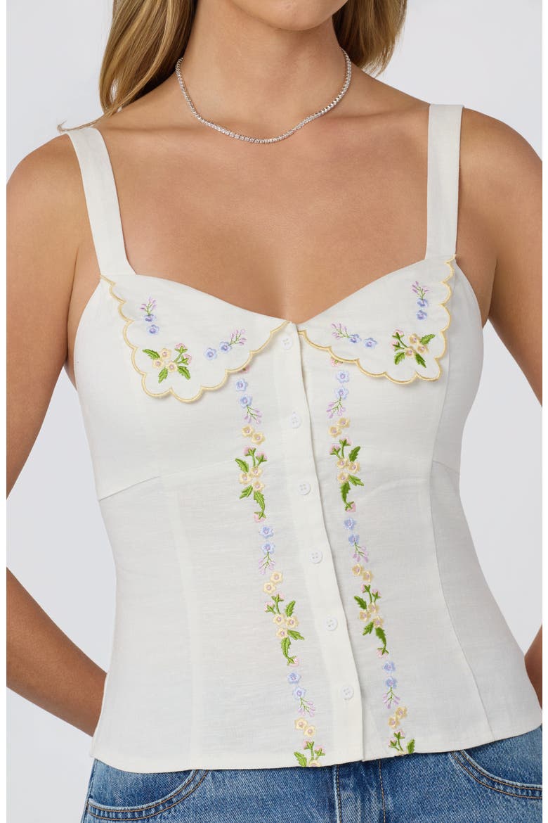 Shayna Floral Embroidered Button-Up Top, Alternate, color, OFF WHITE