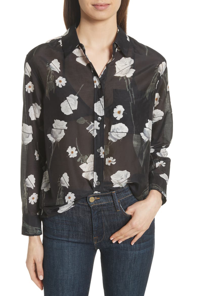 Daddy Floral Cotton & Silk Shirt, Main, color, TRUE BLACK MULTI