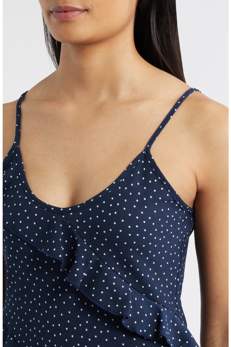 Polka Dot Ruffle Crepe Camisole, Alternate, color, NAVY