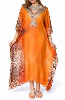 RANEES V-Neck Leopard Maxi Caftan
