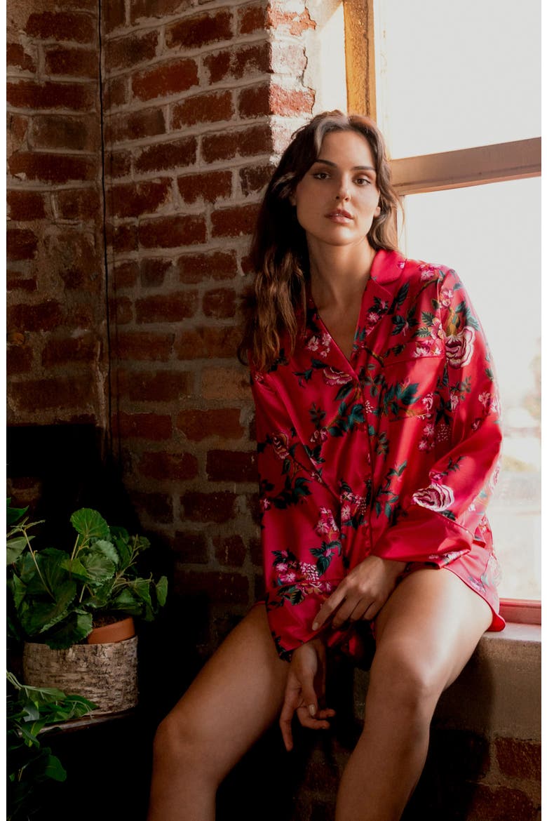 Phoenix Long Sleeve Satin Short Pajamas, Alternate, color, RED