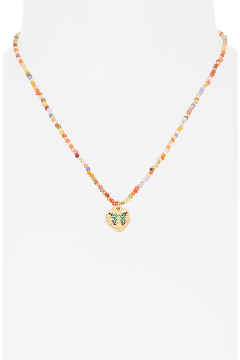 Beaded Butterfly Pendant Necklace, Alternate, color, ORANGE MULTI- GOLD
