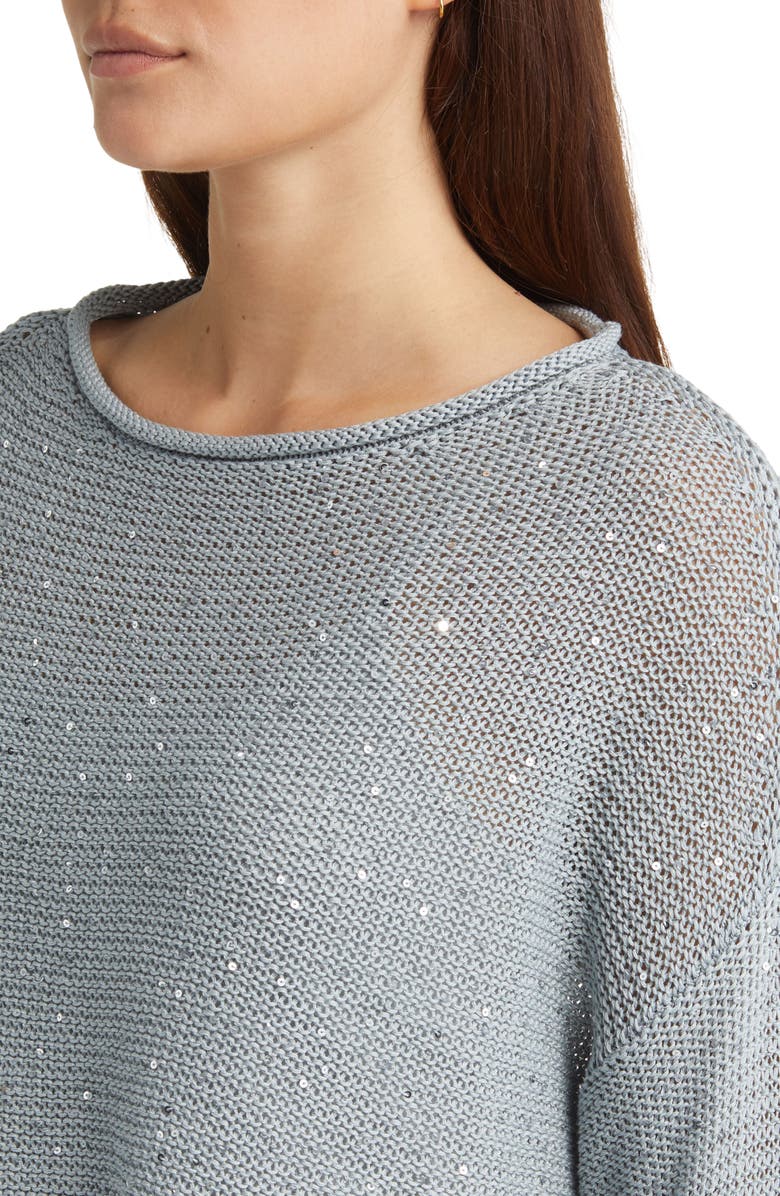 Eileen Fisher Boatneck Sequin Organic Cotton Crop Sweater, Alternate, color, 