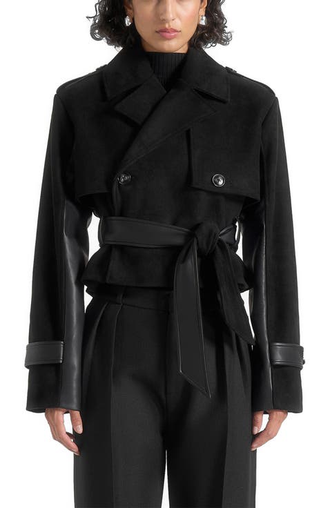 Lelia Cropped Suede Trench Coat With Belt