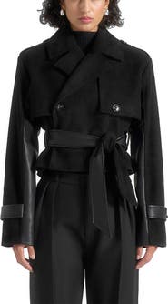 Manière De Voir Lelia Cropped Suede Trench Coat With Belt