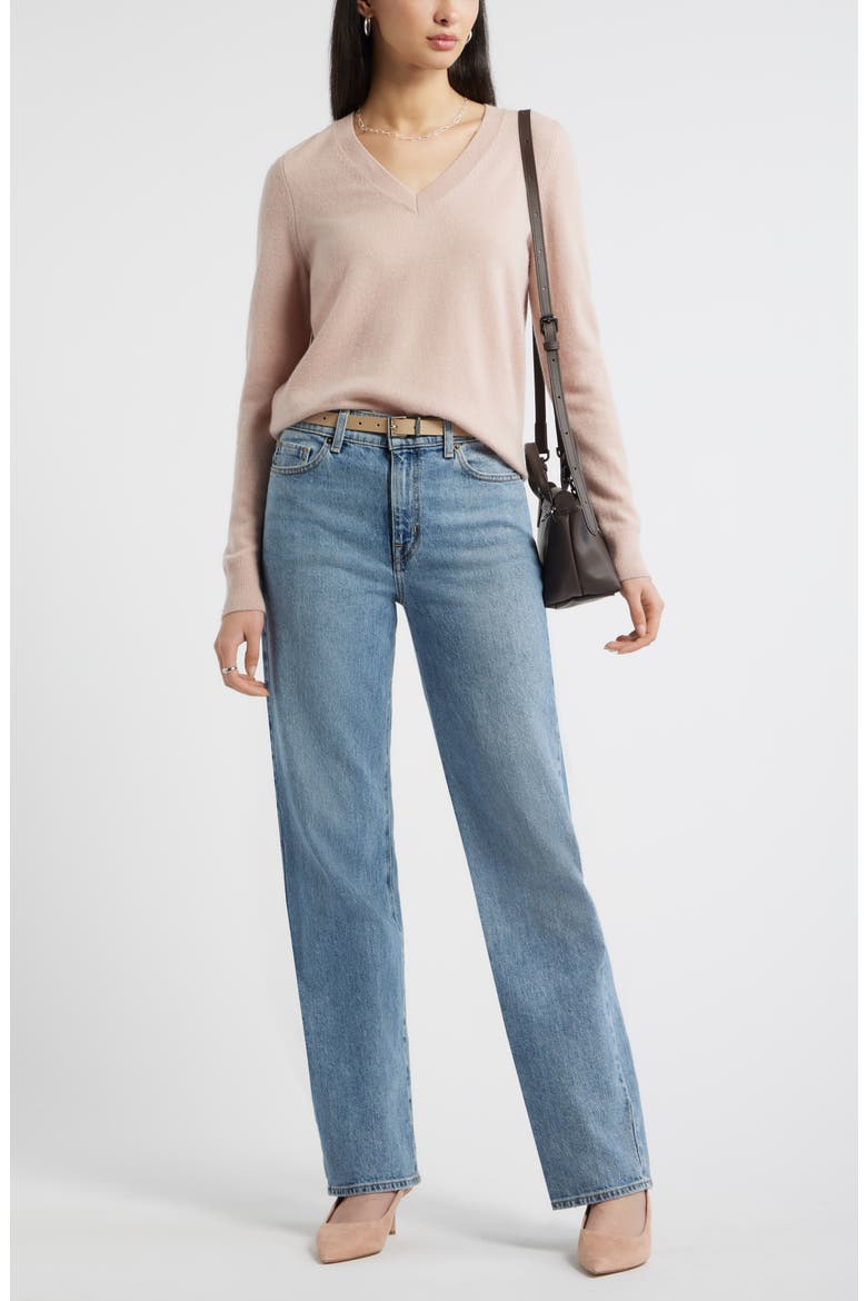 V-Neck Cashmere Sweater, Alternate, color, PINK ADOBE