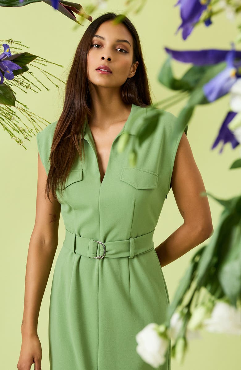 Donna Morgan Cap Sleeve Crepe Utility Shirtdress, Alternate, color,