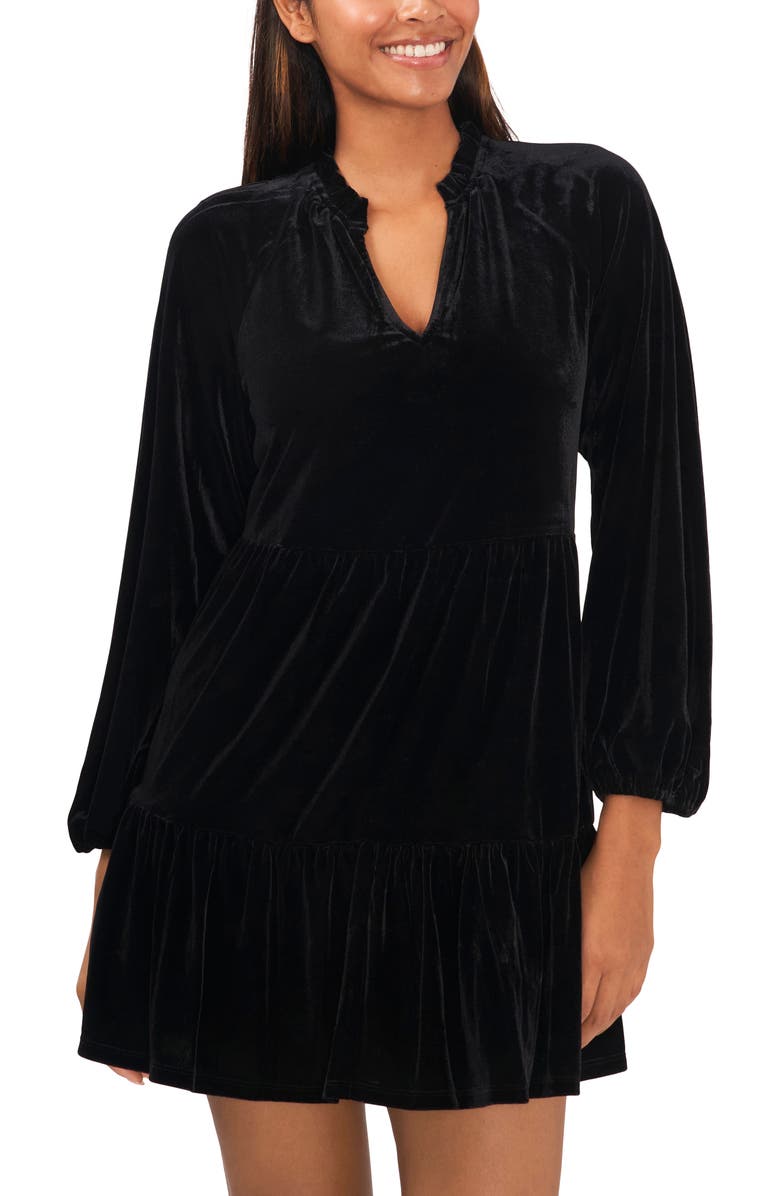CeCe Split Neck Long Sleeve A-Line Dress, Alternate, color, 