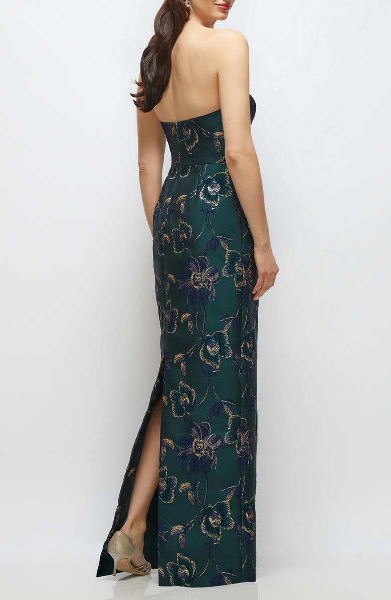 Alfred Sung Metallic Strapless Jacquard Column Gown, Alternate, color, Evergreen Floral