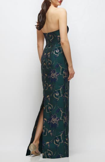 Metallic Strapless Jacquard Column Gown