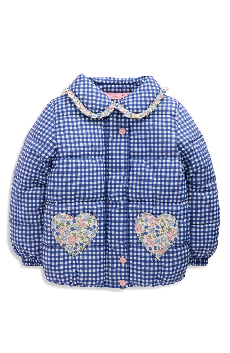 Mini Boden Kids' Padded Gingham Jacket, Main, color, Blue Gingham