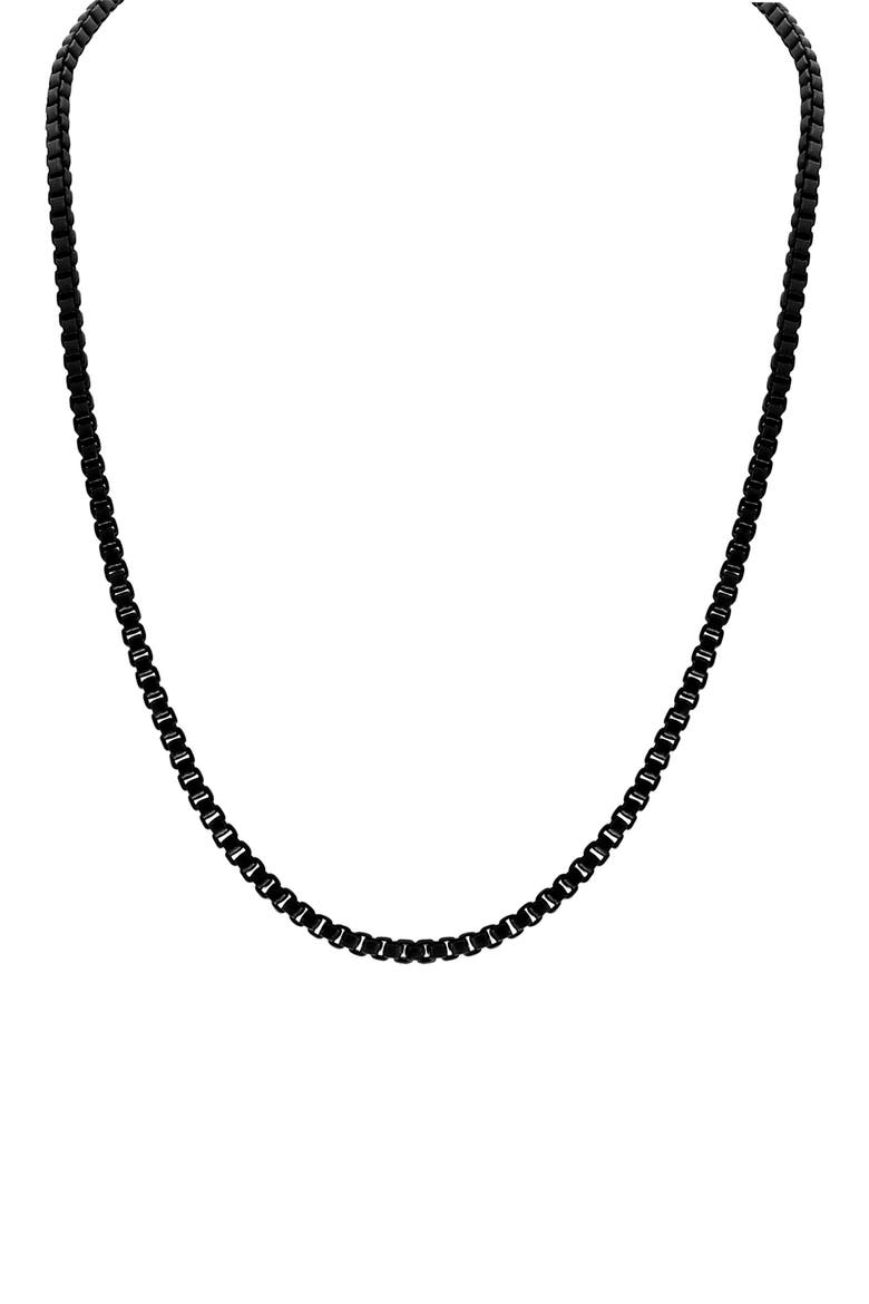 Black Sterling Silver Box Chain Necklace, Main, color, BLACK