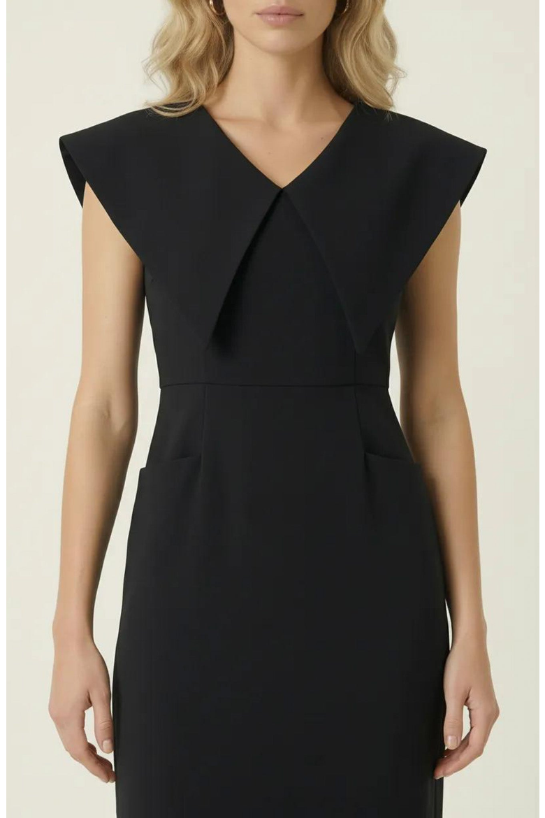 Wide Collar Midi Sheath Dress, Alternate, color, Black