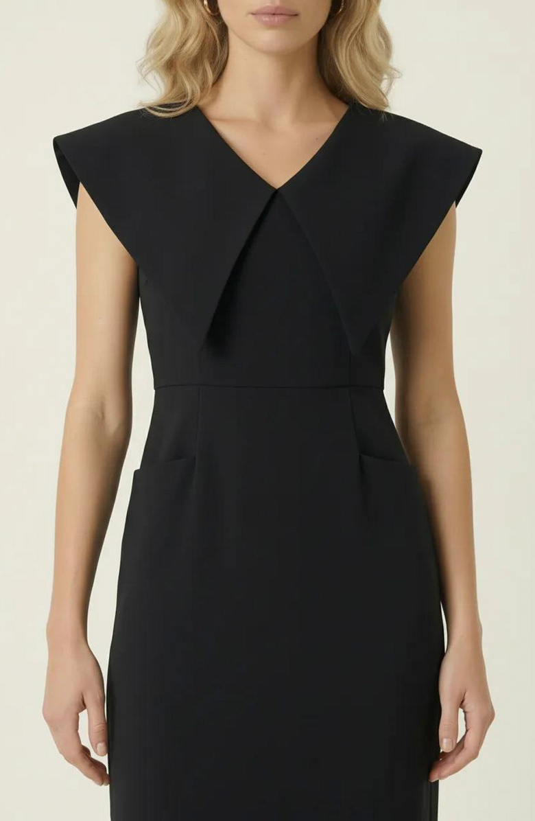 Modenaire Wide Collar Midi Sheath Dress, Alternate, color, Black