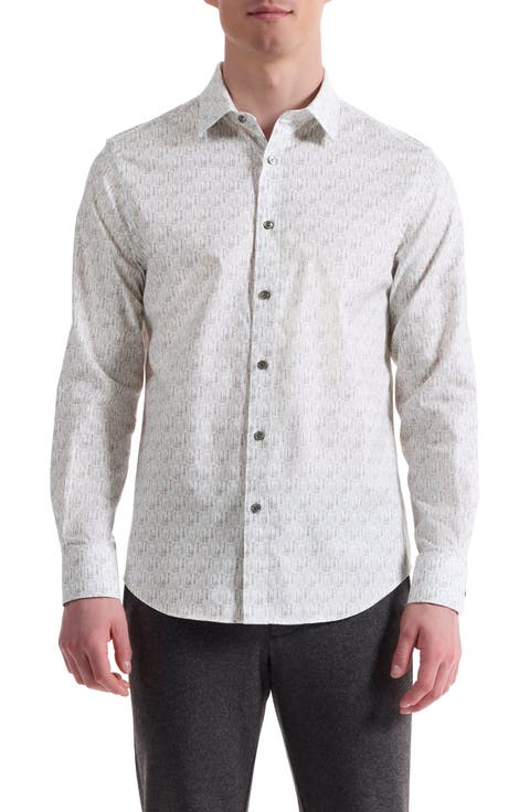 Julian Shaped Fit Musical Instrument Print Button-Up Shirt