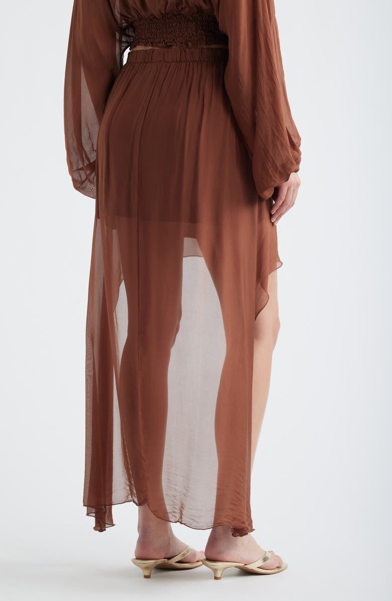 DELUC Forum Chiffon High-Low Skirt, Alternate, color, Brown
