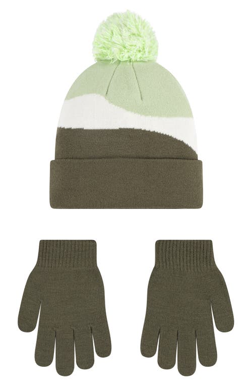Nike Kids' Snowy Day Pom Beanie & Gloves Set In Green