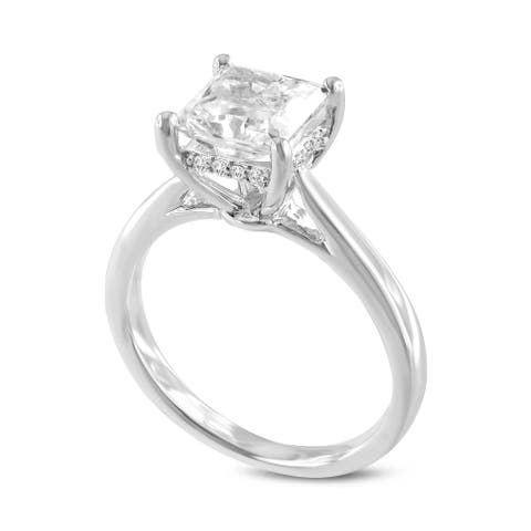 Genoveva 14K White Gold Princess Cut Lab Grown Diamond Hidden Halo Engagement Ring - 2.2 Ct