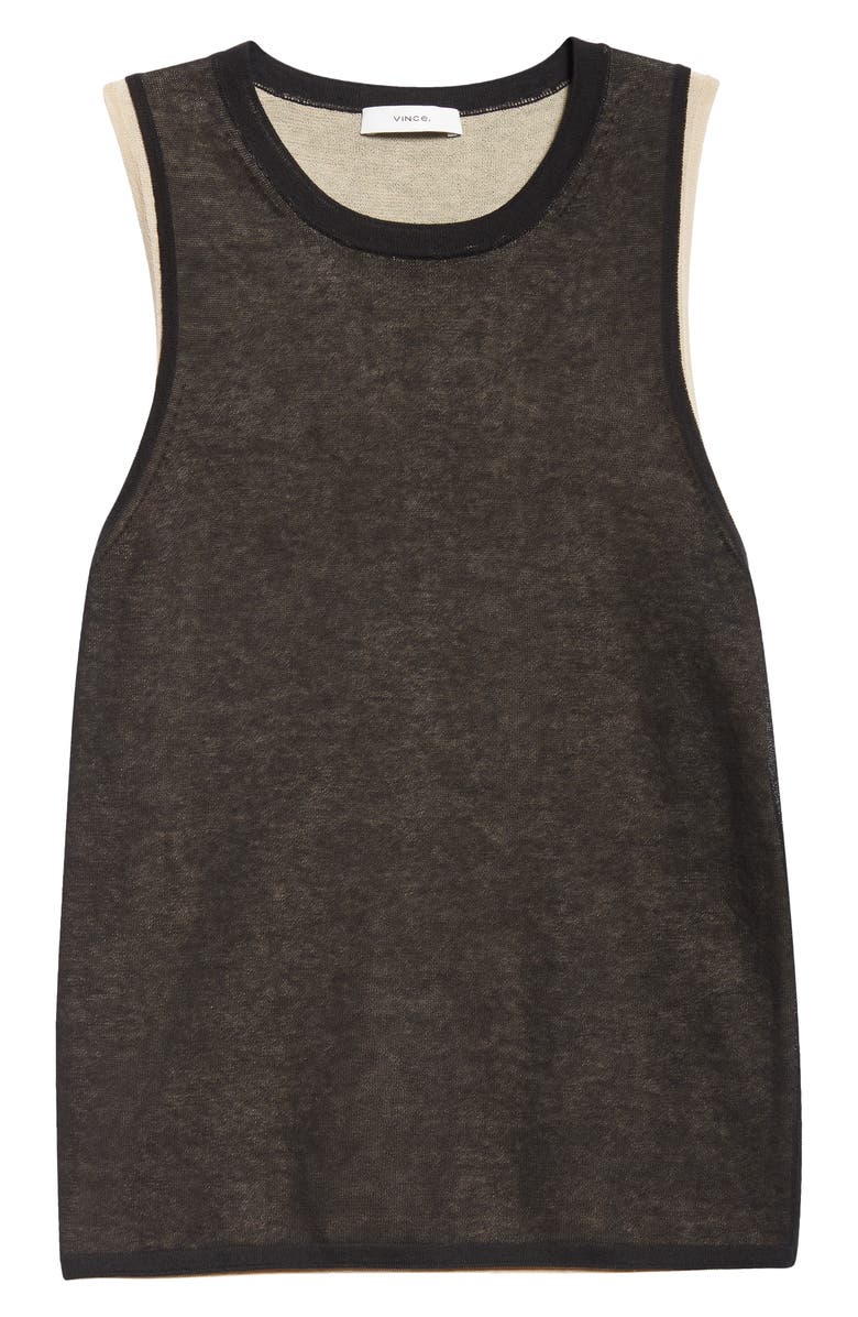 Vince Double Layer Cotton Blend Tank, Alternate, color, Black/ Oat Sand Combo